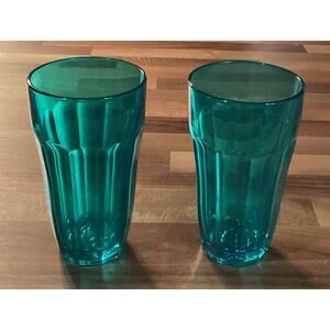 Pasabahce Teal Paneled 5.5” Tumblers Glasses Set of 2